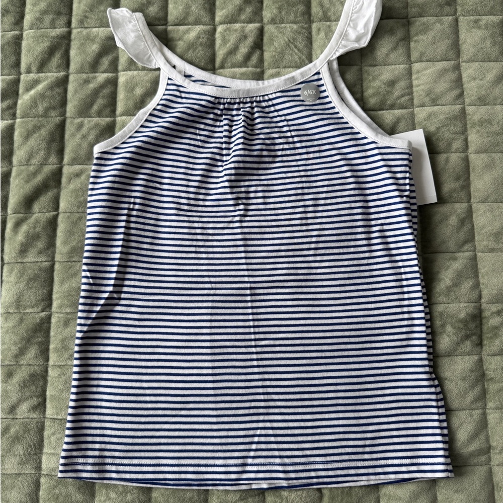 Carter's Navy & White Striped Tank Top with Ruffle Straps